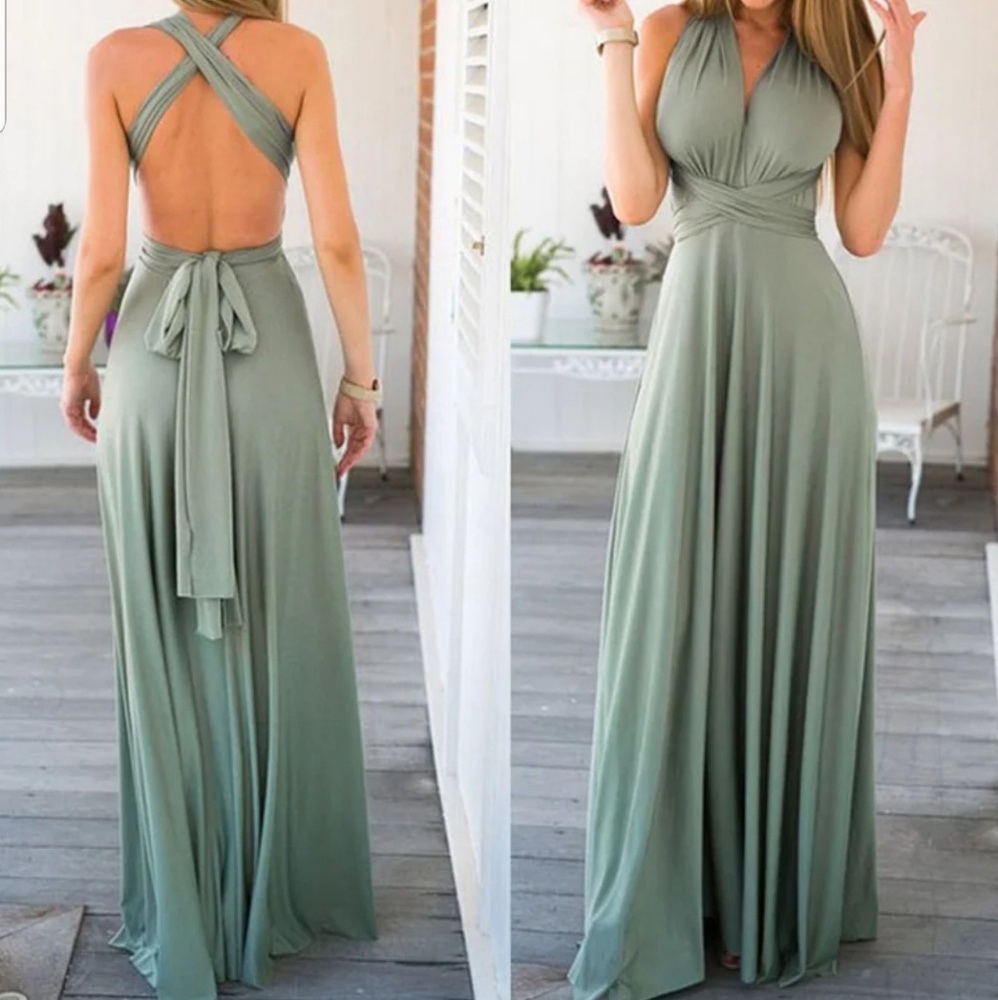 Bridesmaid Multi-Way Strap Wrap Maxi Dress - Picture 1 of 5